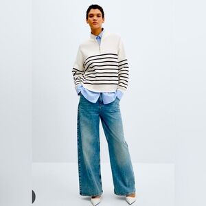 Mango Striped zipper sweater some pilling good condition chic Size small